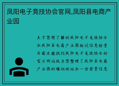 凤阳电子竞技协会官网,凤阳县电商产业园