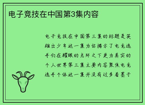 电子竞技在中国第3集内容